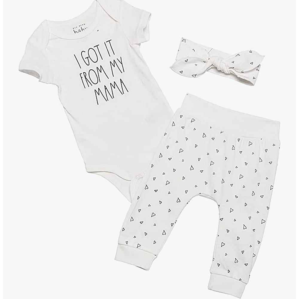 Rae Dunn Baby Cute Onesie Gift Set 3 - 6 m Bodysuit Pants Headband